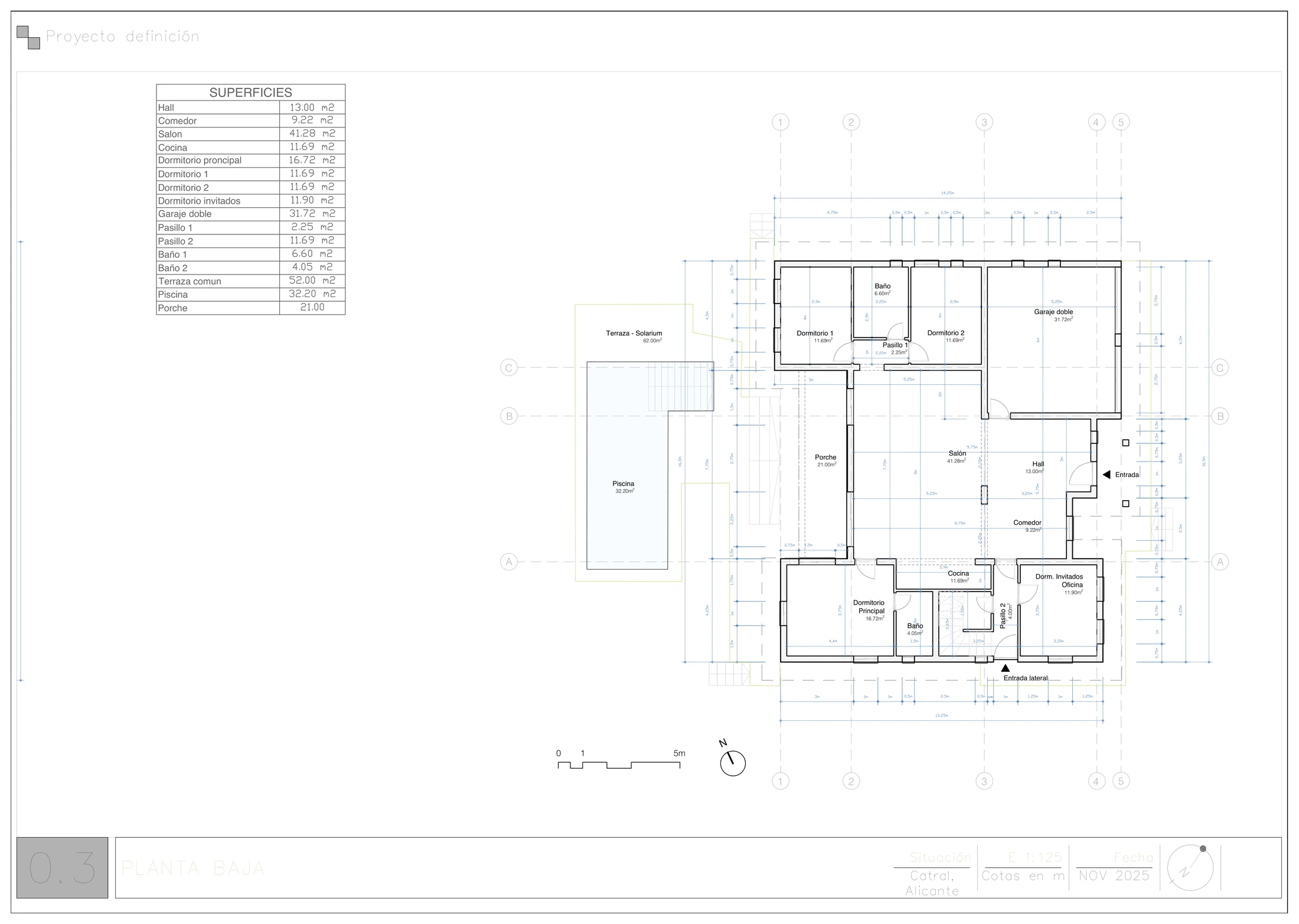 Ground floor architectural plan of The Catral Villa showing the residential layout, terrace and swimming pool in Catral, Alicante.