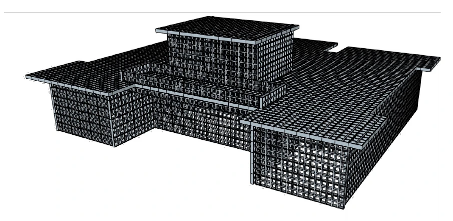 3D illustration showing the structural configuration of the ISB building system.