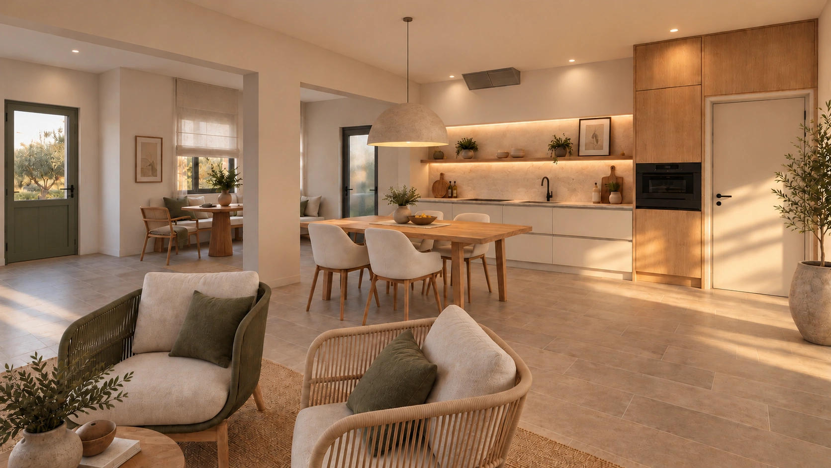 Kitchen and dining interior design concept for The Catral Villa in Catral, Alicante